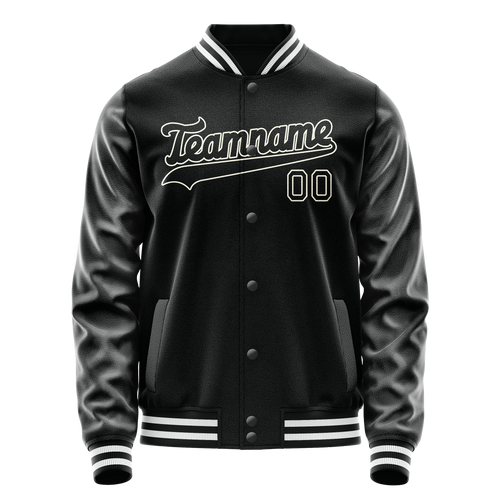 Personalized Black & White Solid Color Varsity Letterman Jacket