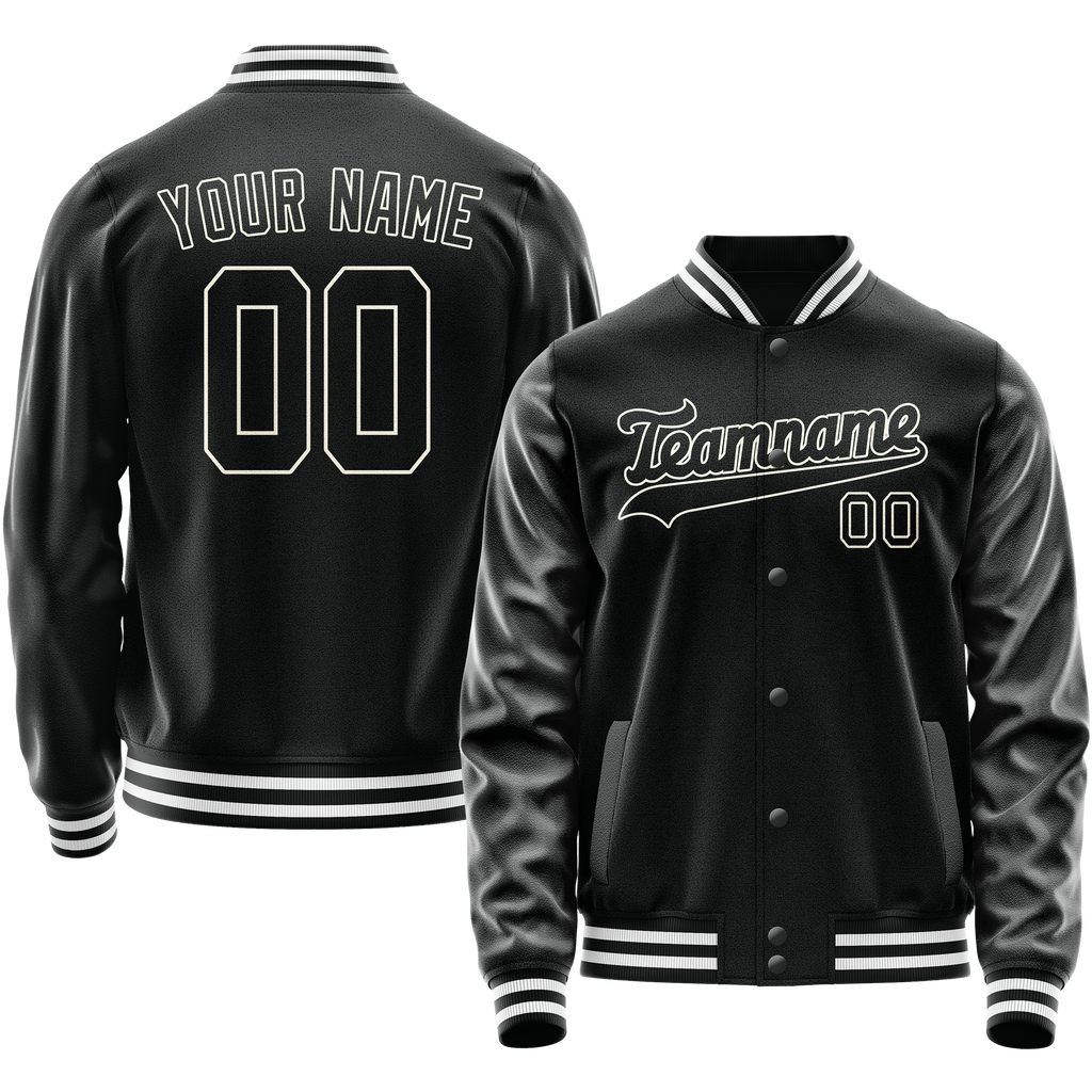 Personalized Black & White Solid Color Varsity Letterman Jacket