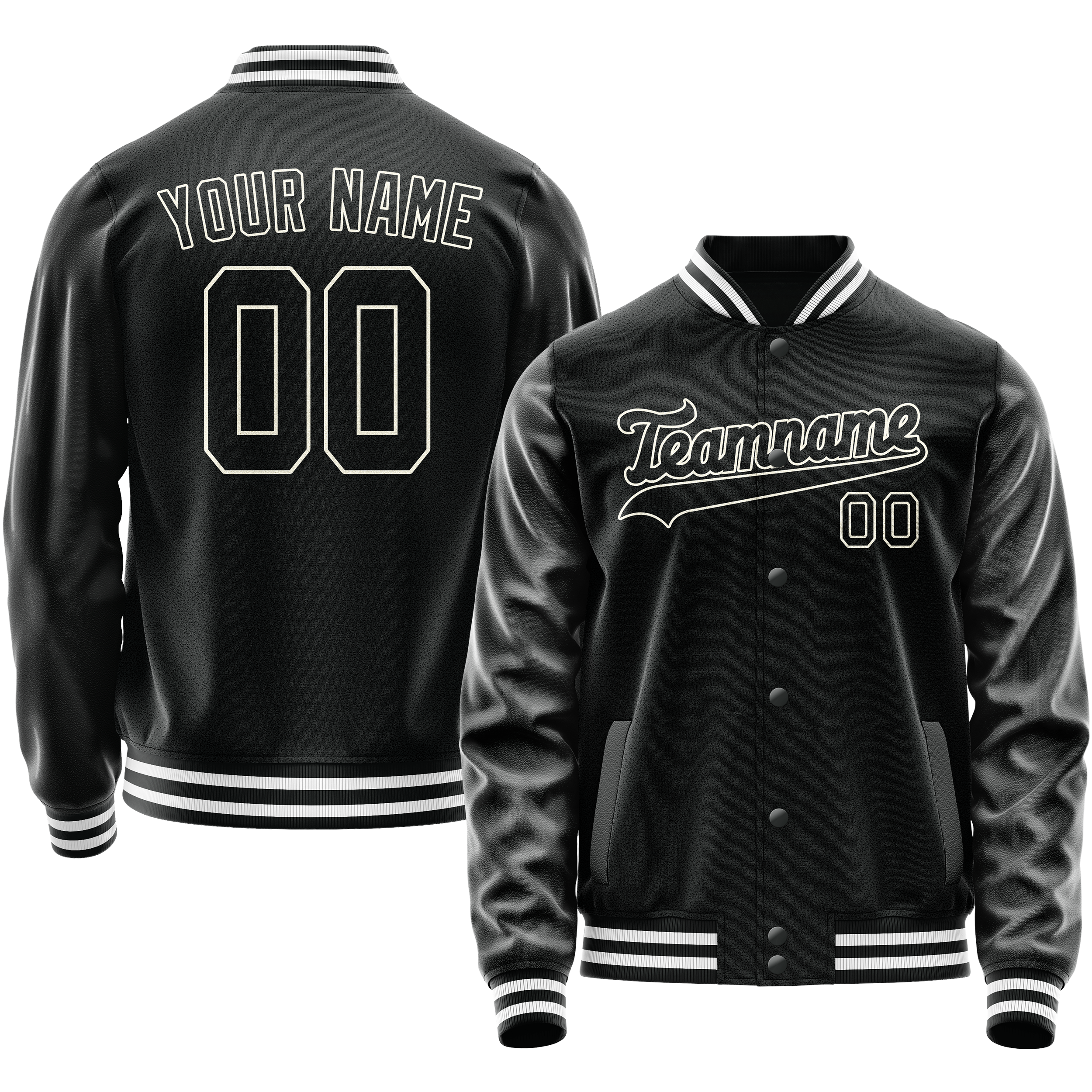 Personalized Black & White Solid Color Varsity Letterman Jacket