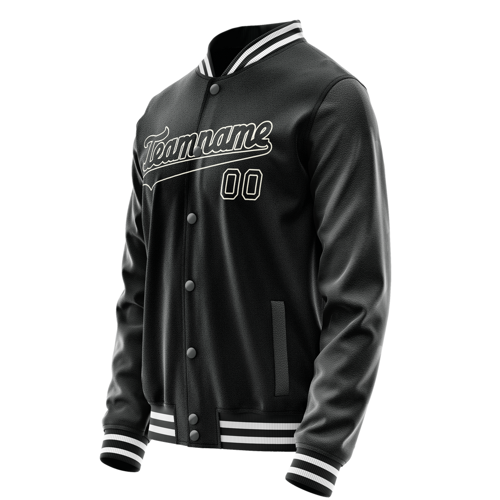 Personalized Black & White Solid Color Varsity Letterman Jacket