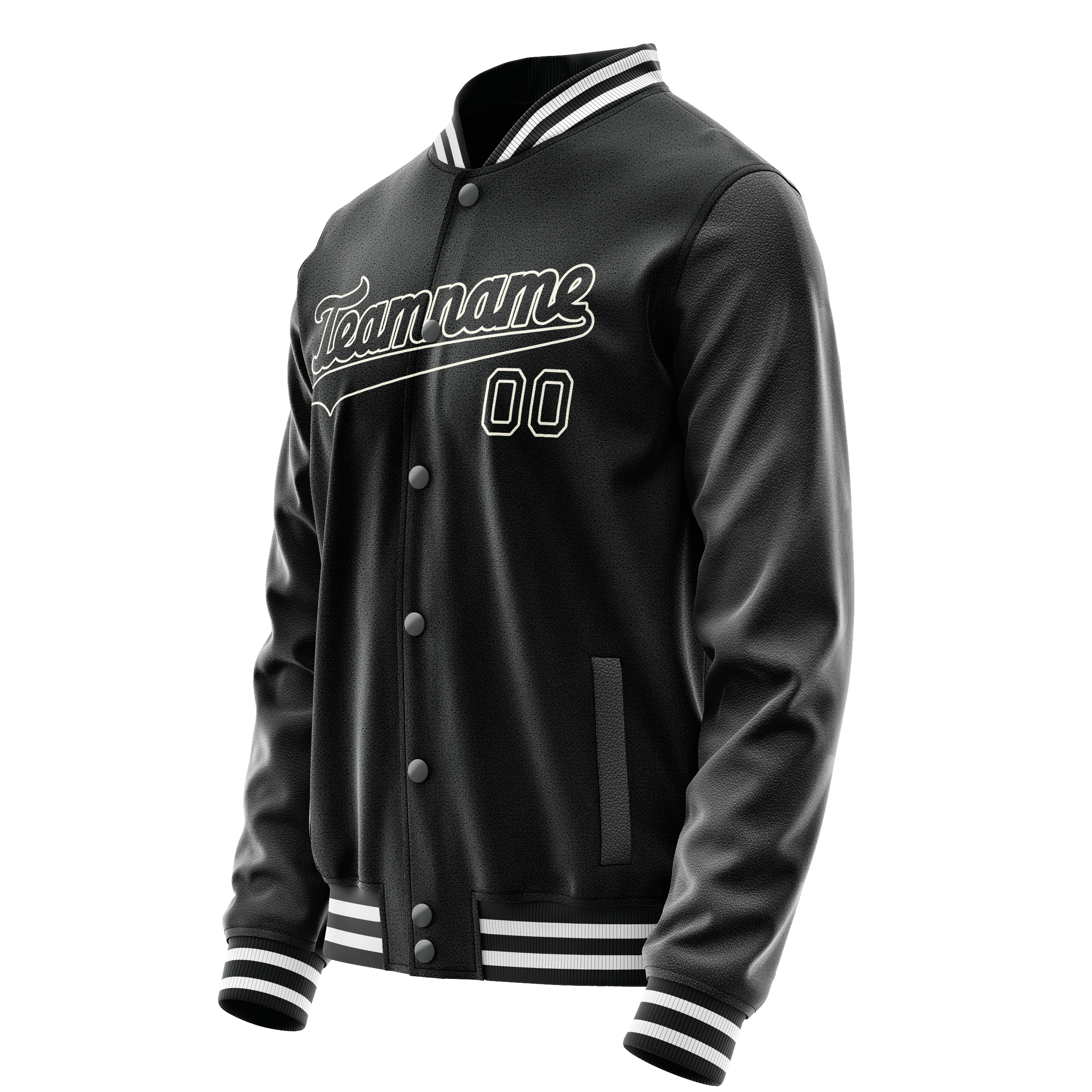 Personalized Black & White Solid Color Varsity Letterman Jacket