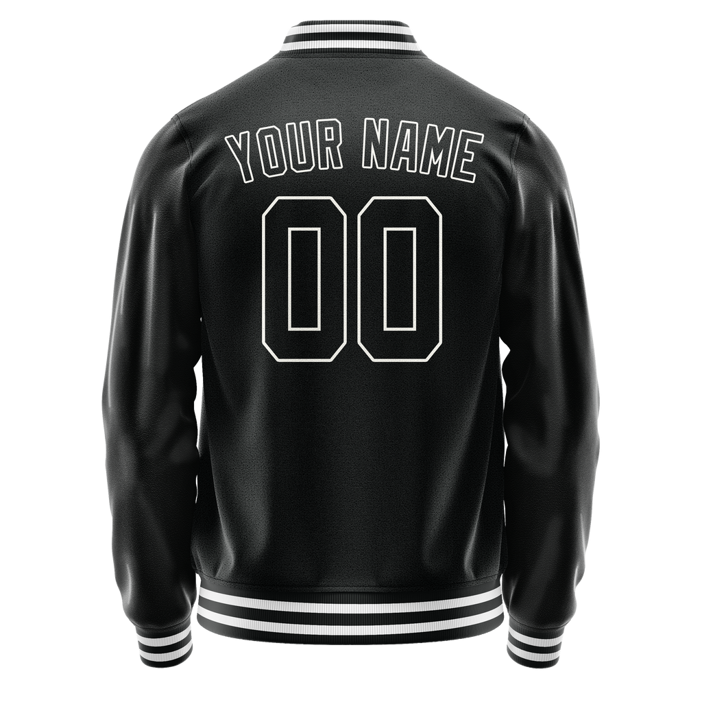 Personalized Black & White Solid Color Varsity Letterman Jacket