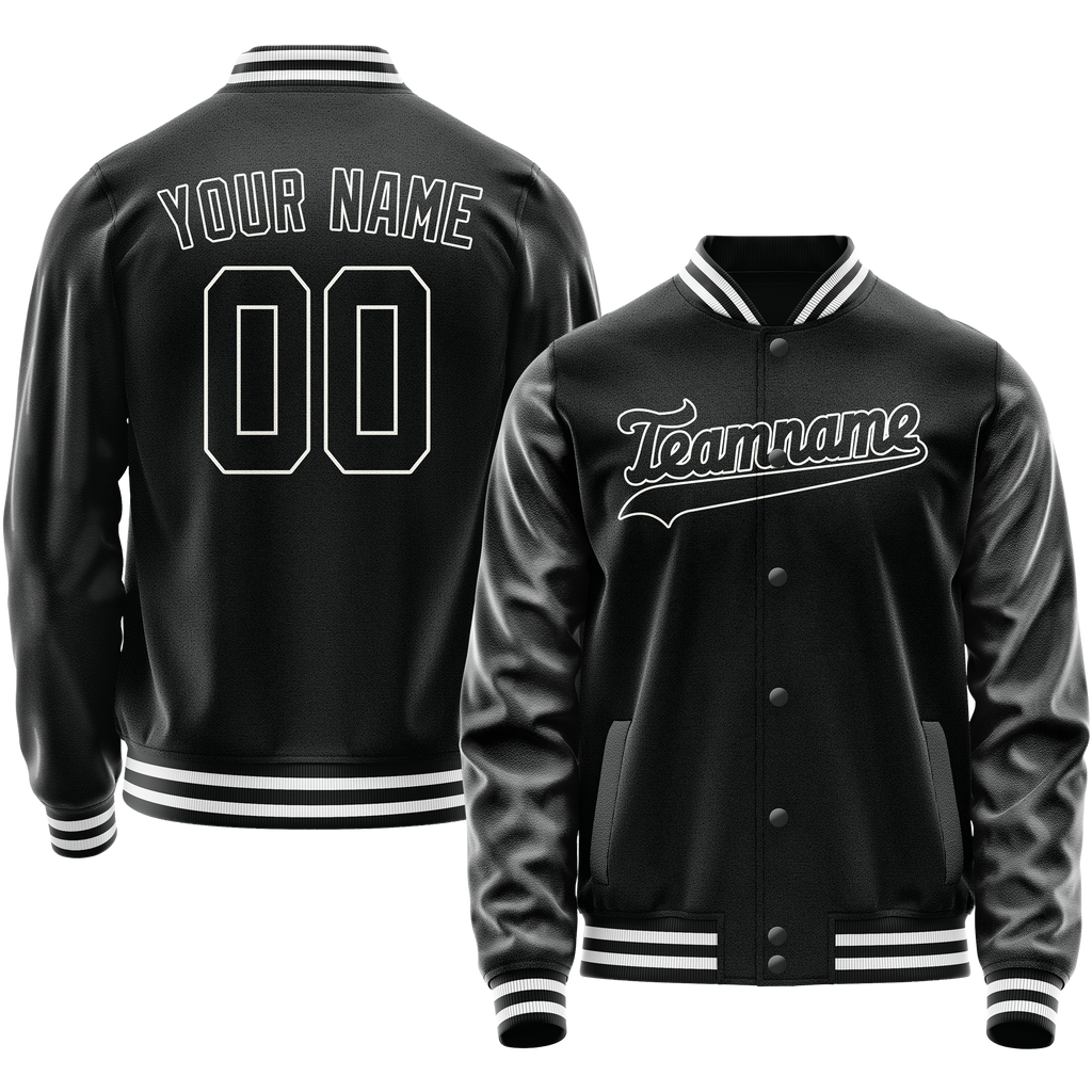 Personalized Black & White Solid Color Varsity Letterman Jacket