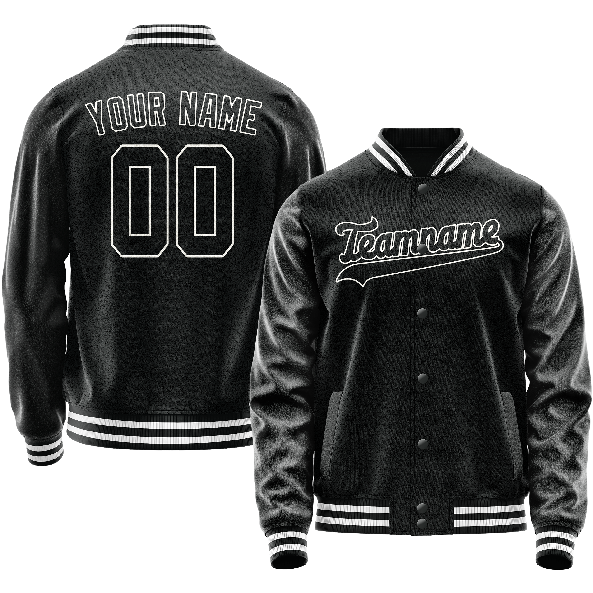 Personalized Black & White Solid Color Varsity Letterman Jacket