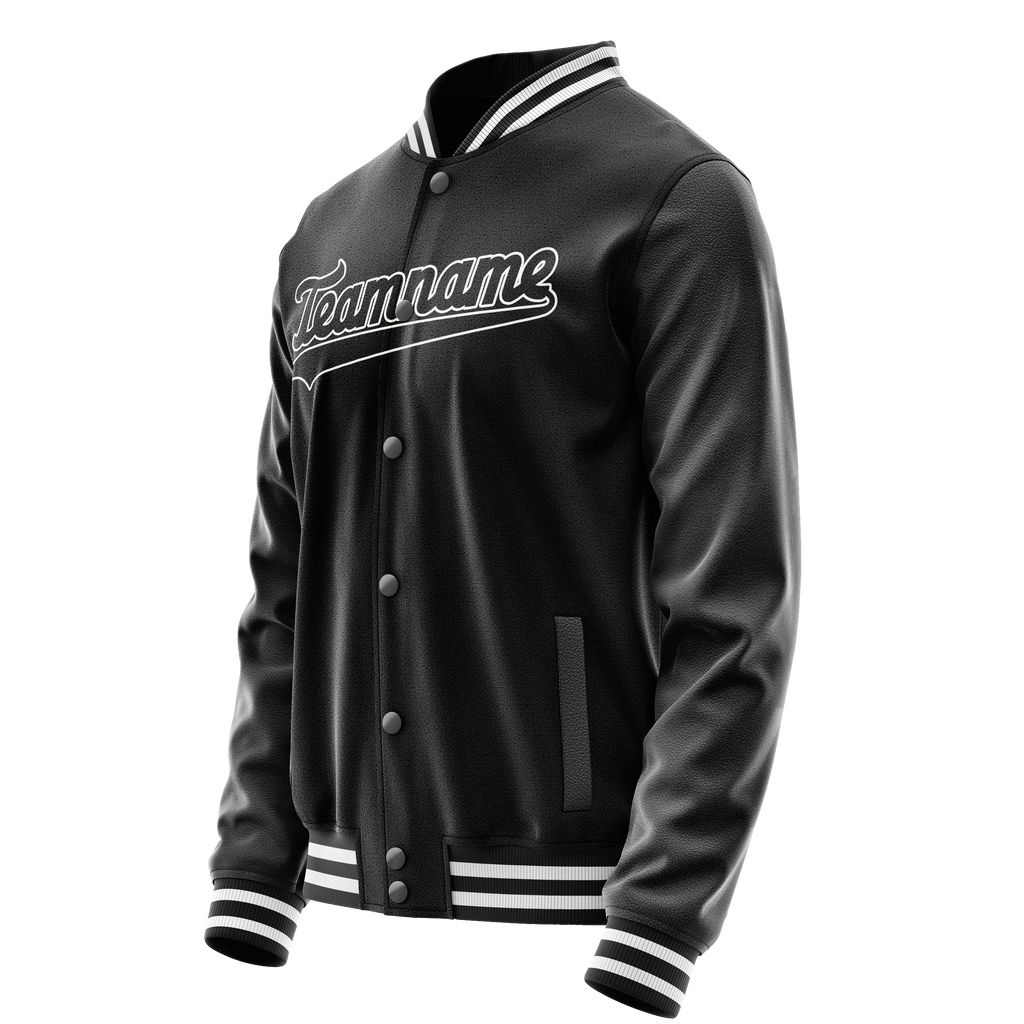 Personalized Black & White Solid Color Varsity Letterman Jacket