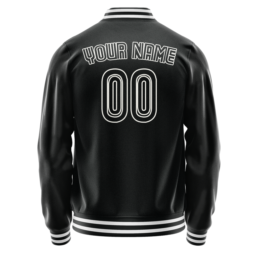 Personalized Black & White Solid Color Varsity Letterman Jacket