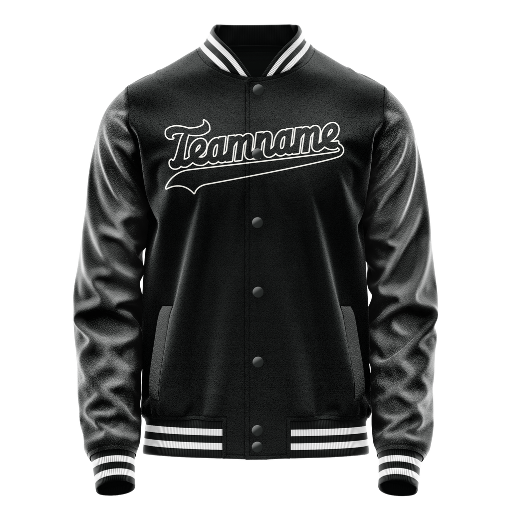 Personalized Black & White Solid Color Varsity Letterman Jacket