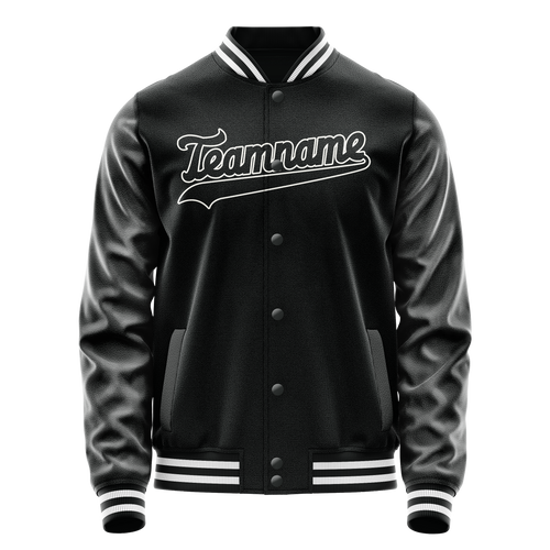 Personalized Black & White Solid Color Varsity Letterman Jacket