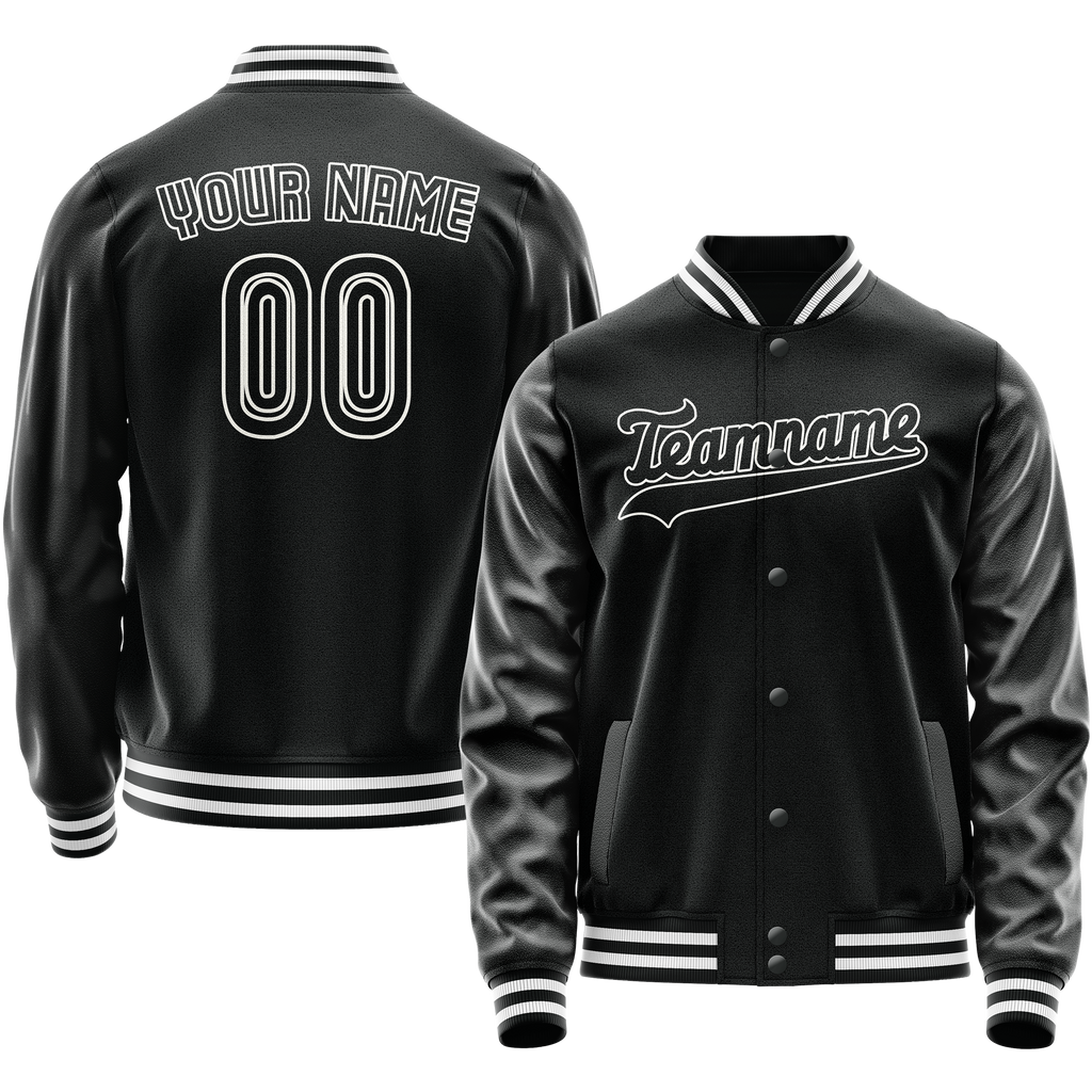 Personalized Black & White Solid Color Varsity Letterman Jacket