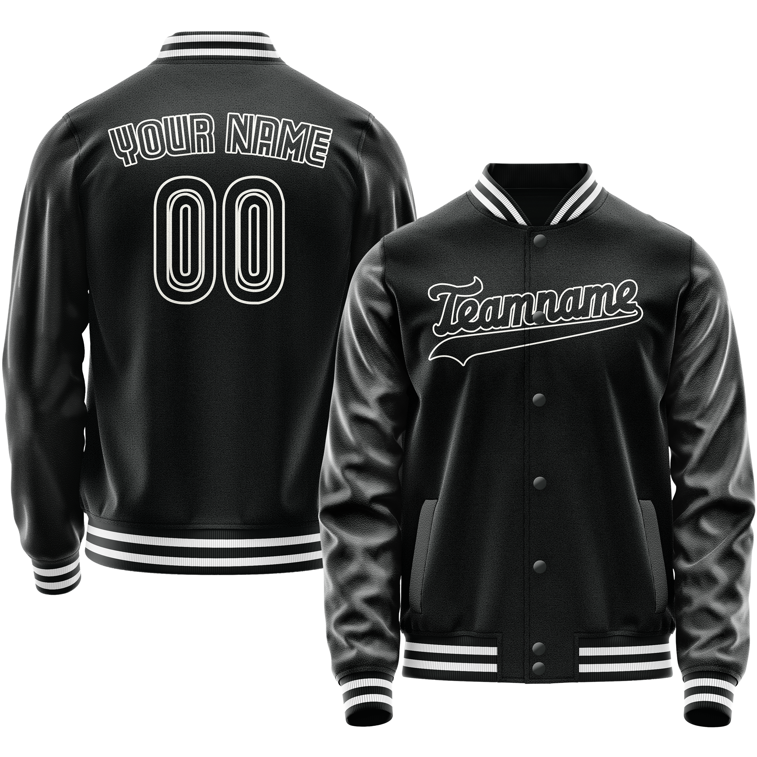 Personalized Black & White Solid Color Varsity Letterman Jacket