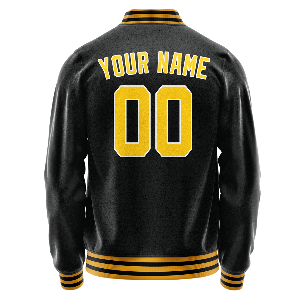 Personalized Black & Gold Solid Color Varsity Letterman Jacket
