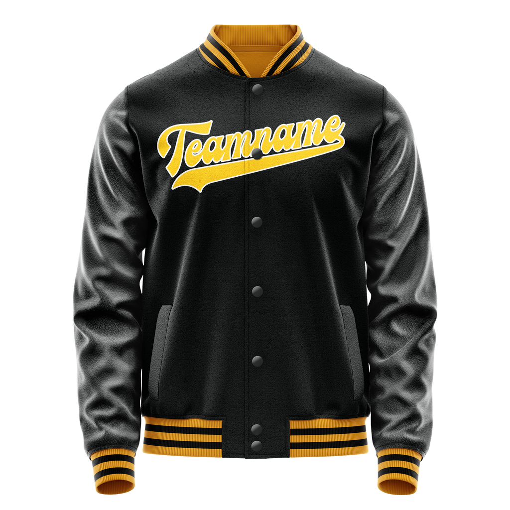 Personalized Black & Gold Solid Color Varsity Letterman Jacket