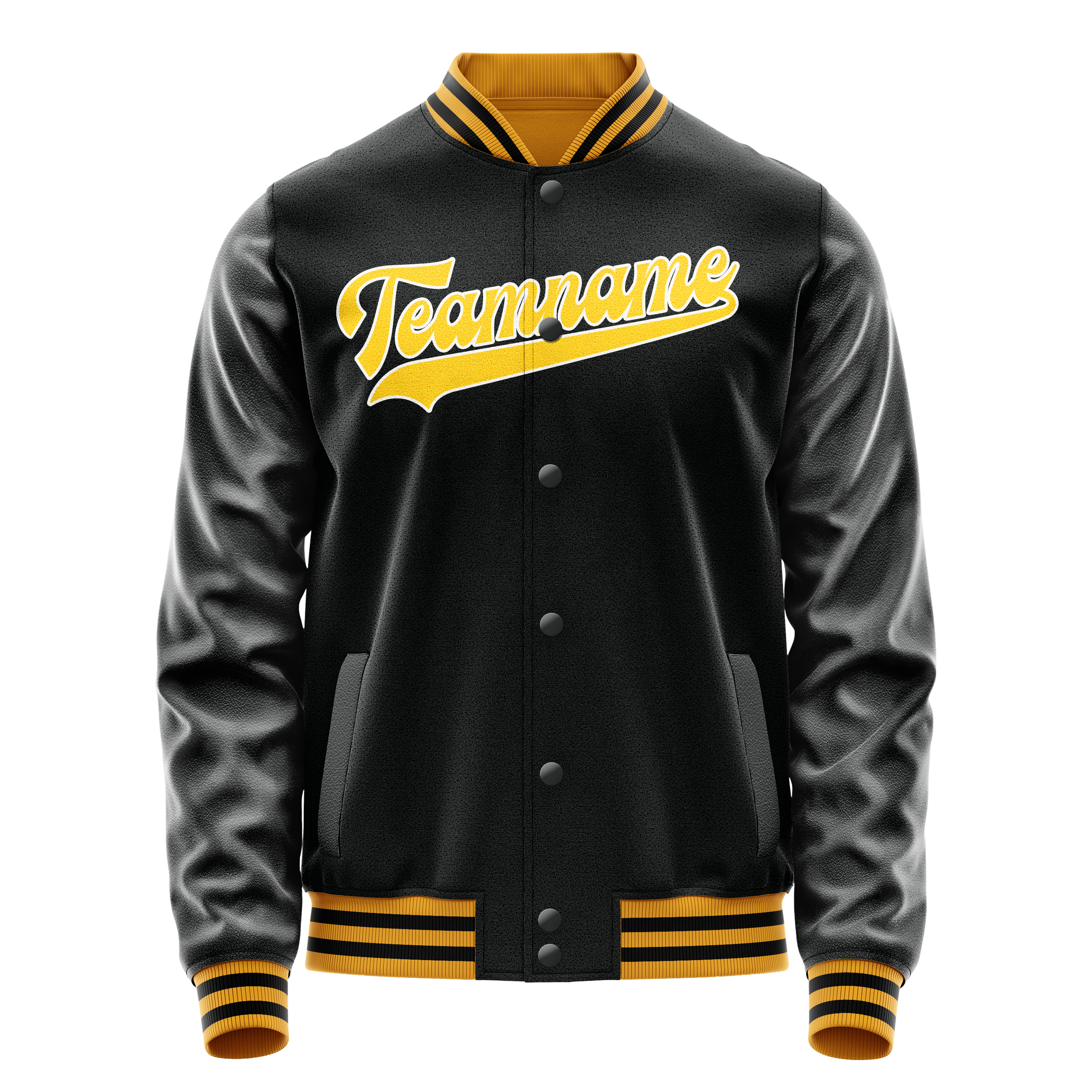 Personalized Black & Gold Solid Color Varsity Letterman Jacket