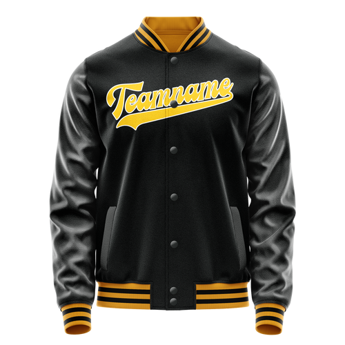 Personalized Black & Gold Solid Color Varsity Letterman Jacket