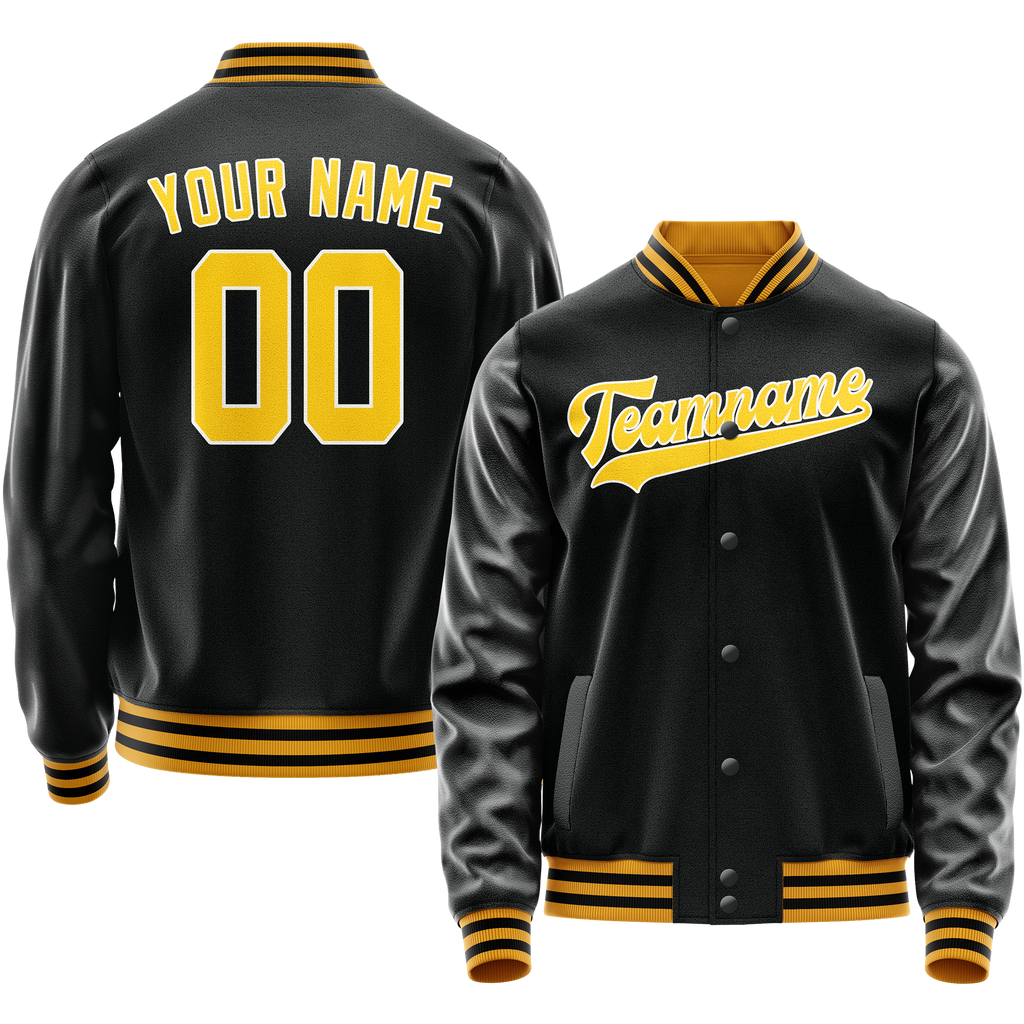 Personalized Black & Gold Solid Color Varsity Letterman Jacket