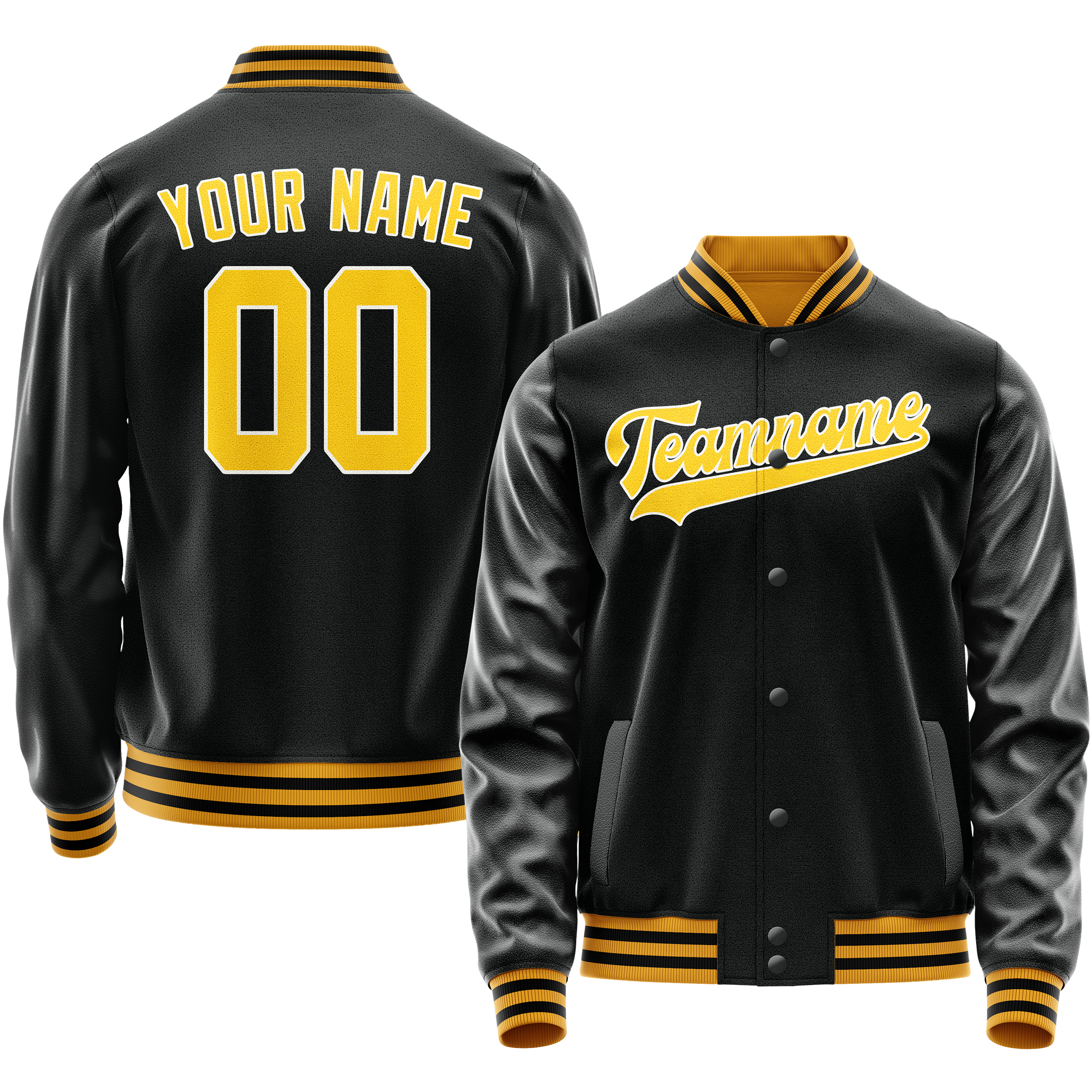 Personalized Black & Gold Solid Color Varsity Letterman Jacket