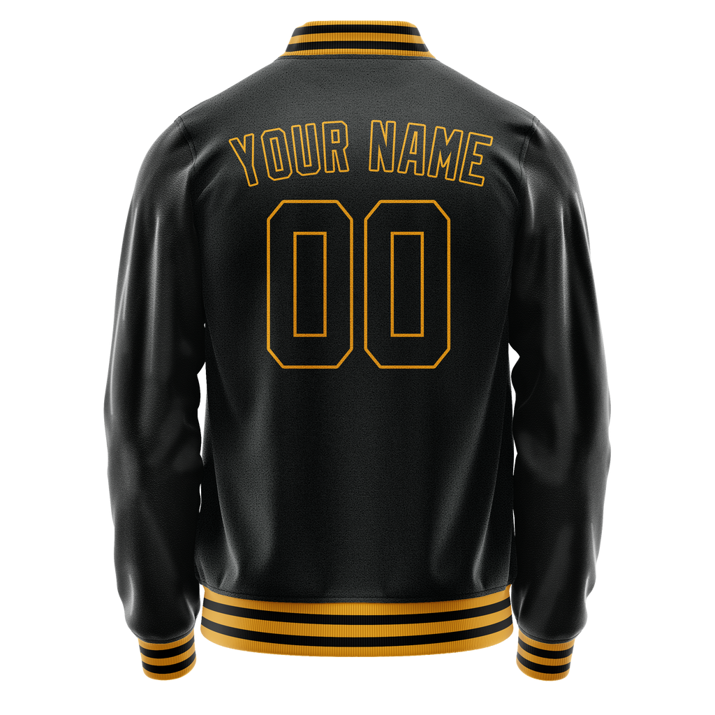Personalized Black & Old-Gold Solid Color Varsity Letterman Jacket
