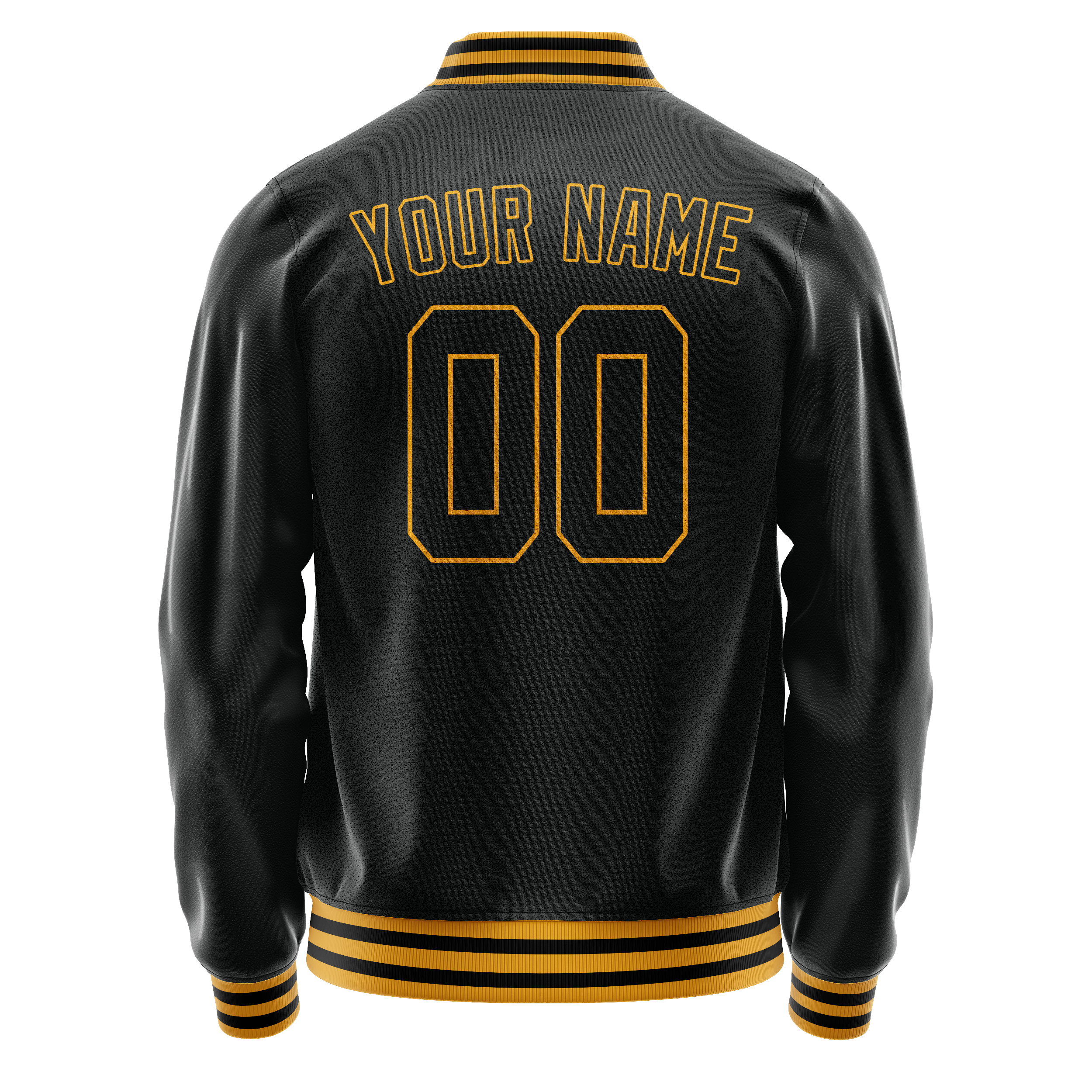 Personalized Black & Old-Gold Solid Color Varsity Letterman Jacket