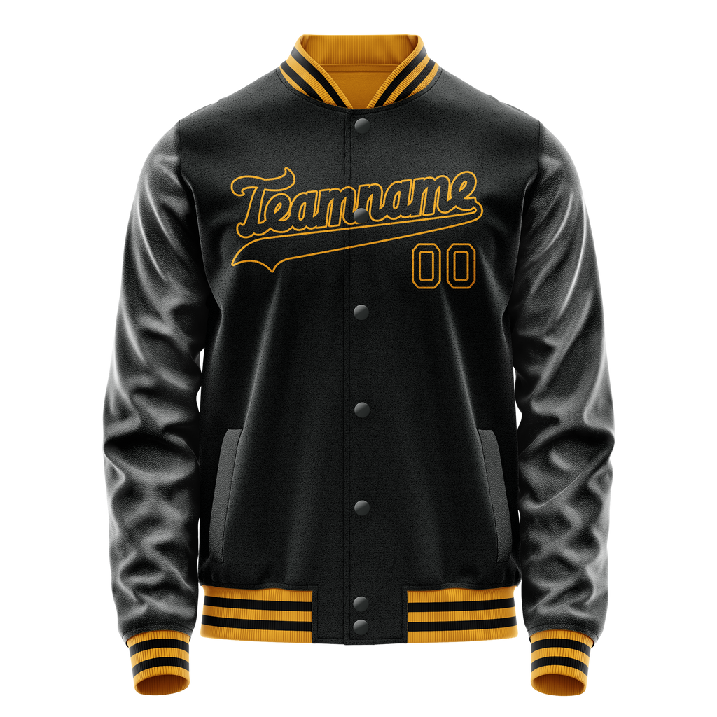 Personalized Black & Old-Gold Solid Color Varsity Letterman Jacket