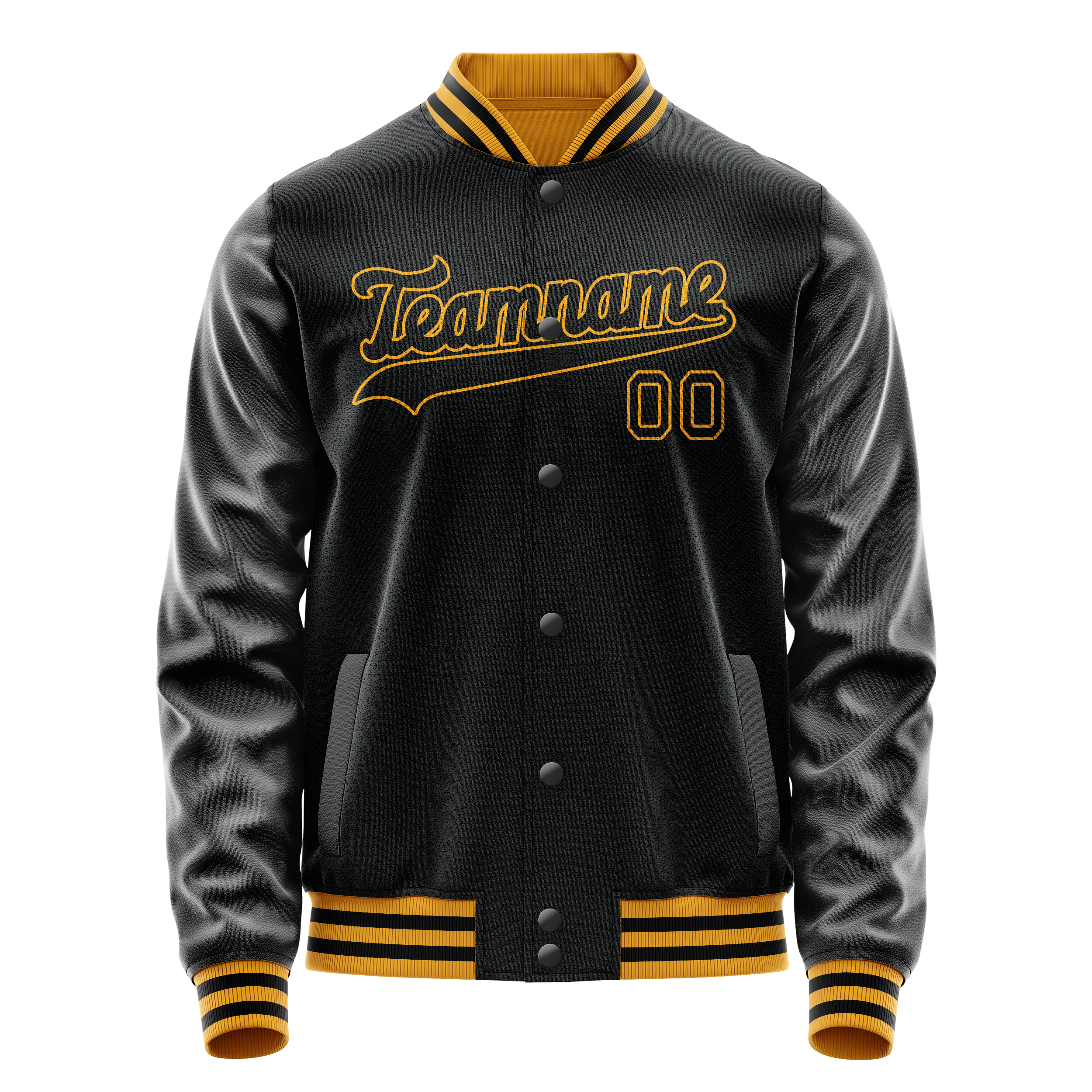 Personalized Black & Old-Gold Solid Color Varsity Letterman Jacket