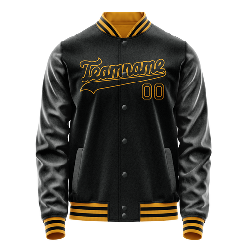 Personalized Black & Old-Gold Solid Color Varsity Letterman Jacket
