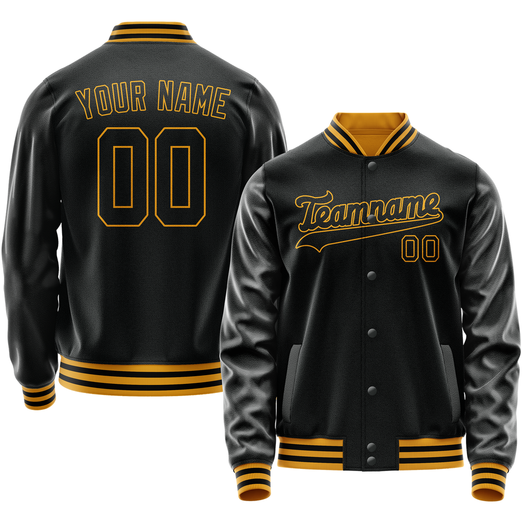 Personalized Black & Old-Gold Solid Color Varsity Letterman Jacket