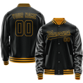 Personalized Black & Old-Gold Solid Color Varsity Letterman Jacket