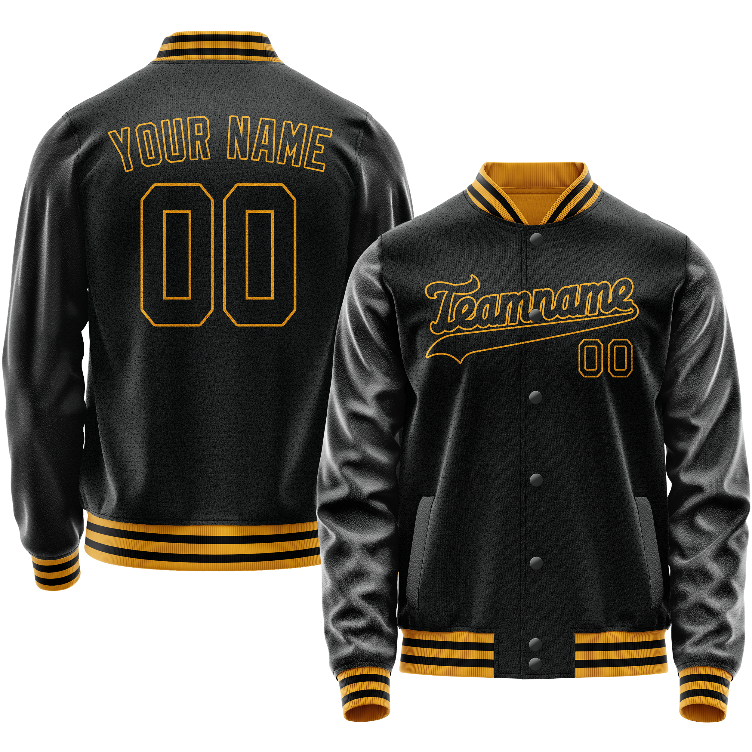 Personalized Black & Old-Gold Solid Color Varsity Letterman Jacket