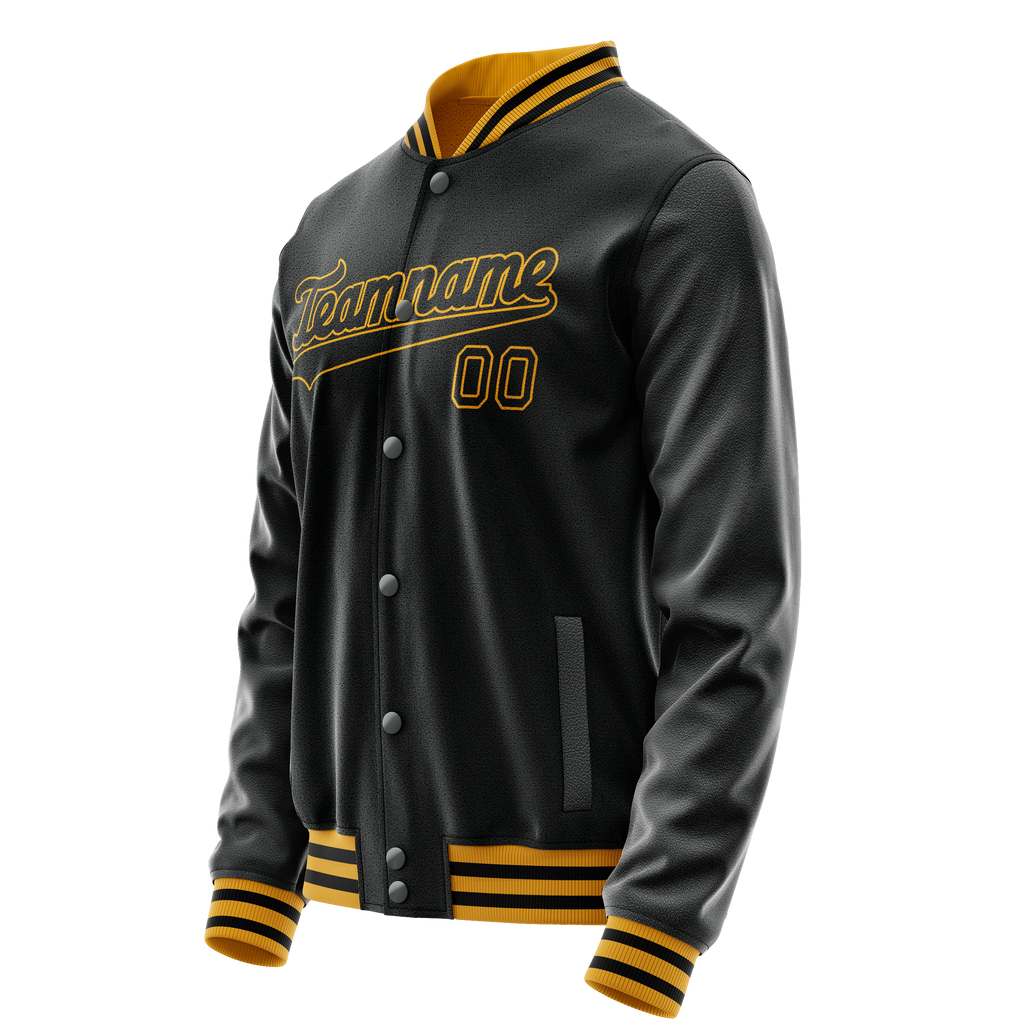 Personalized Black & Old-Gold Solid Color Varsity Letterman Jacket