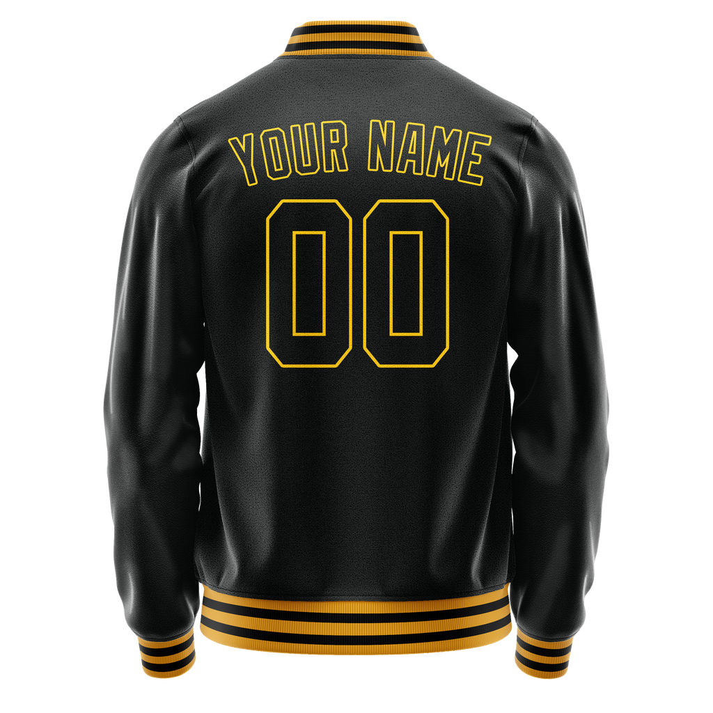 Personalized Black & Gold Solid Color Varsity Letterman Jacket