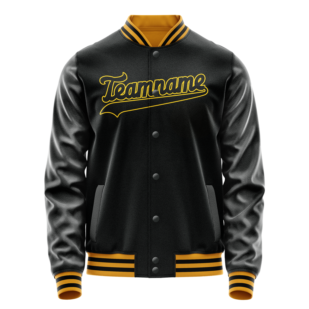 Personalized Black & Gold Solid Color Varsity Letterman Jacket