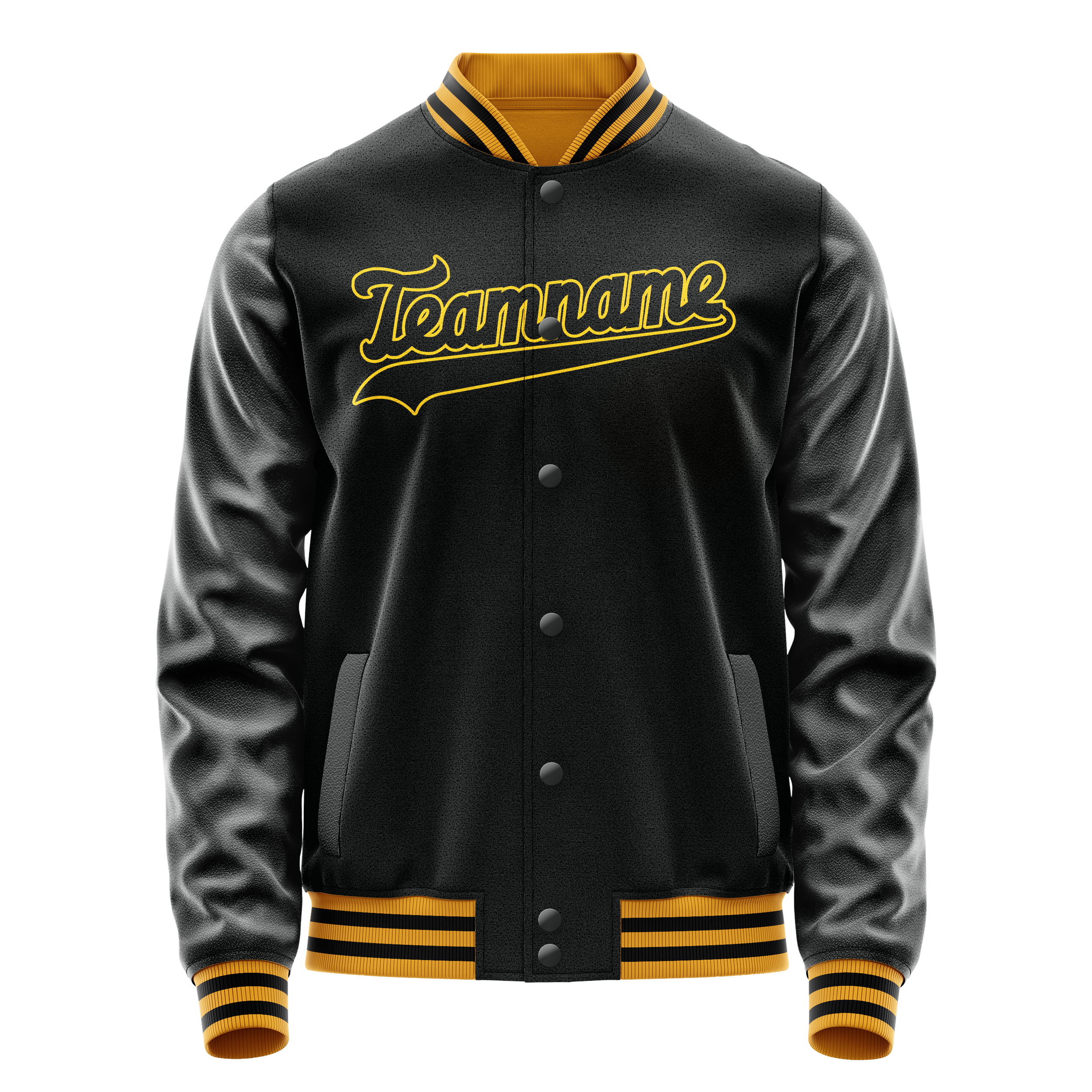 Personalized Black & Gold Solid Color Varsity Letterman Jacket