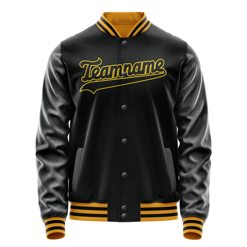 Personalized Black & Gold Solid Color Varsity Letterman Jacket