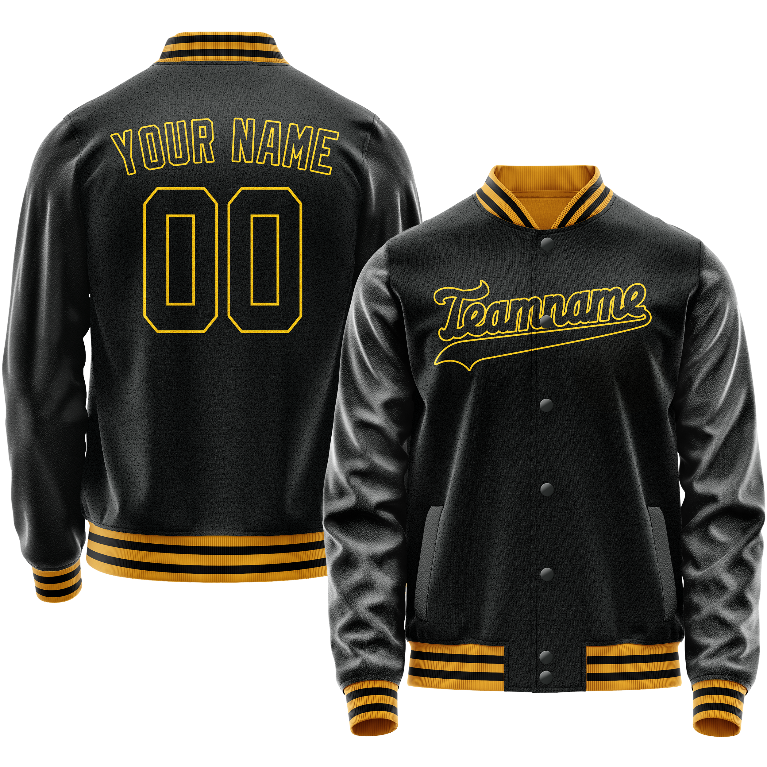 Personalized Black & Gold Solid Color Varsity Letterman Jacket