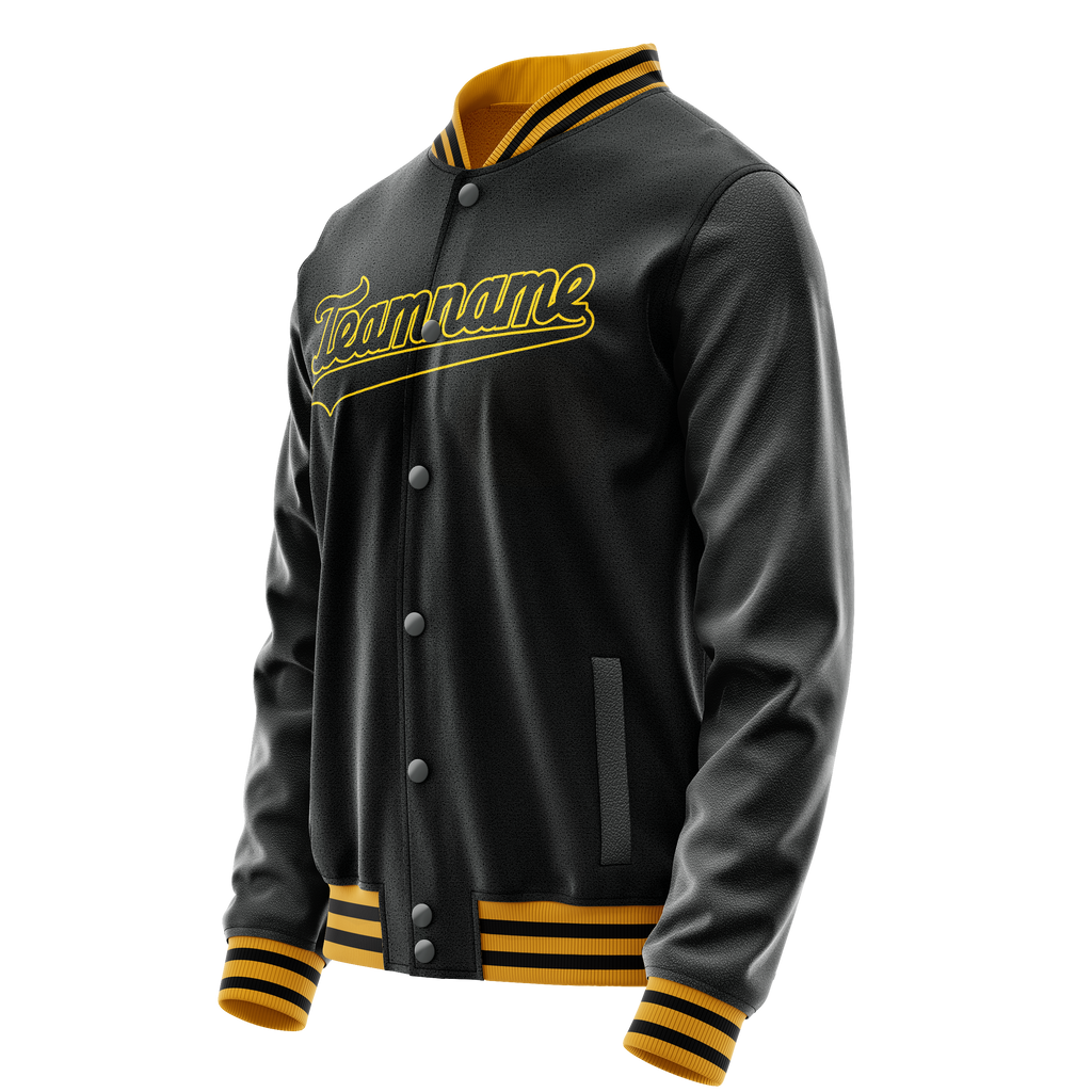 Personalized Black & Gold Solid Color Varsity Letterman Jacket