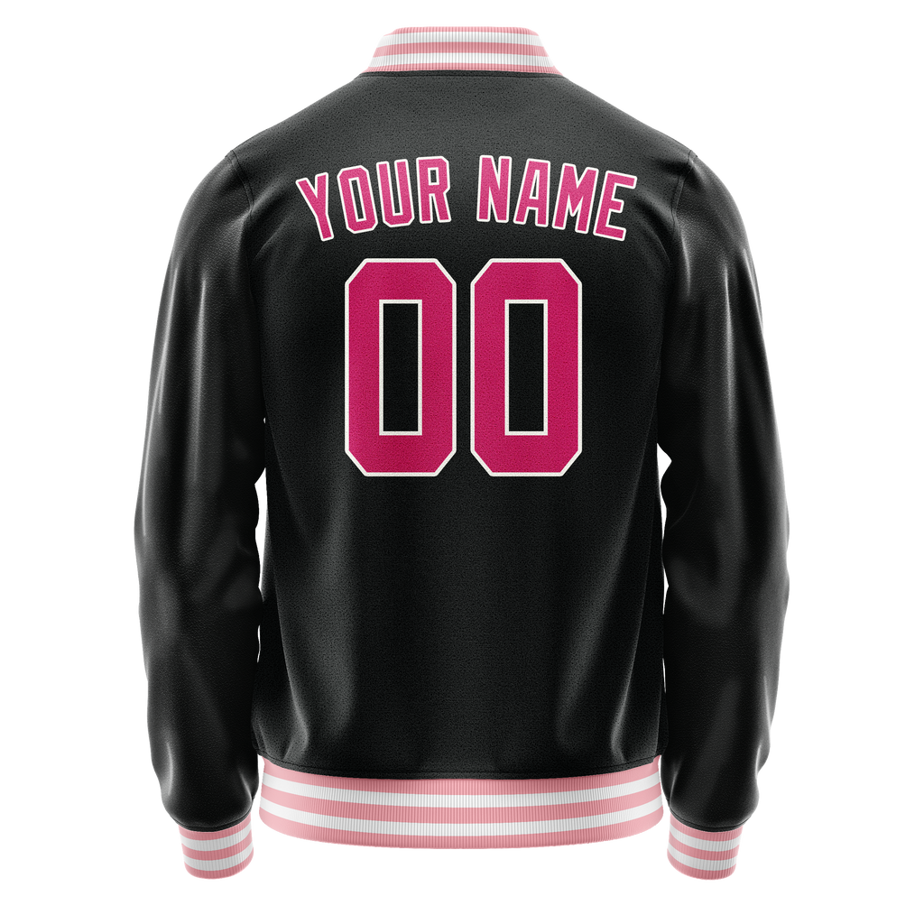 Personalized Black & Pink Solid Color Varsity Letterman Jacket
