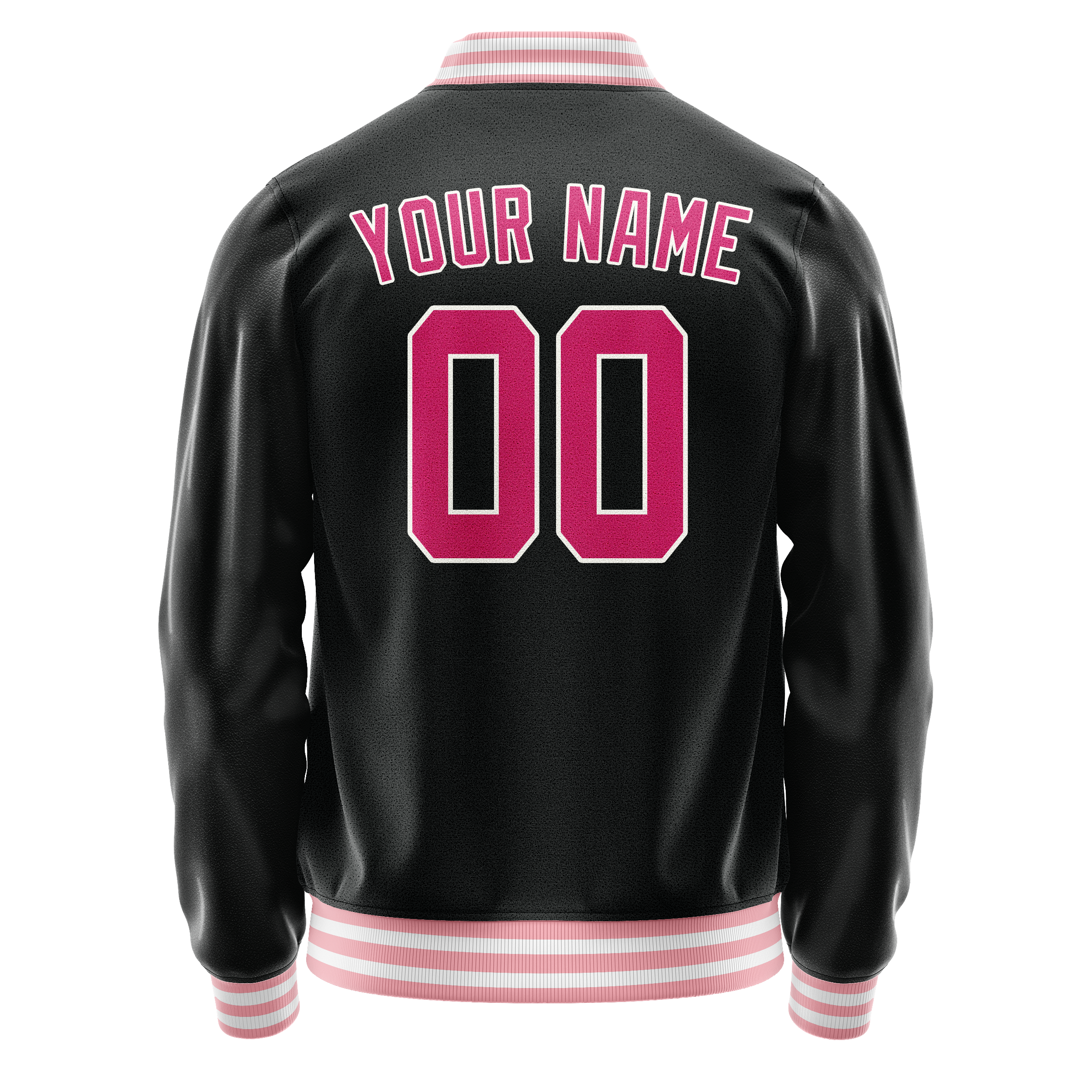 Personalized Black & Pink Solid Color Varsity Letterman Jacket
