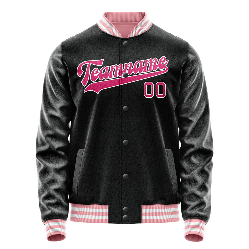 Personalized Black & Pink Solid Color Varsity Letterman Jacket
