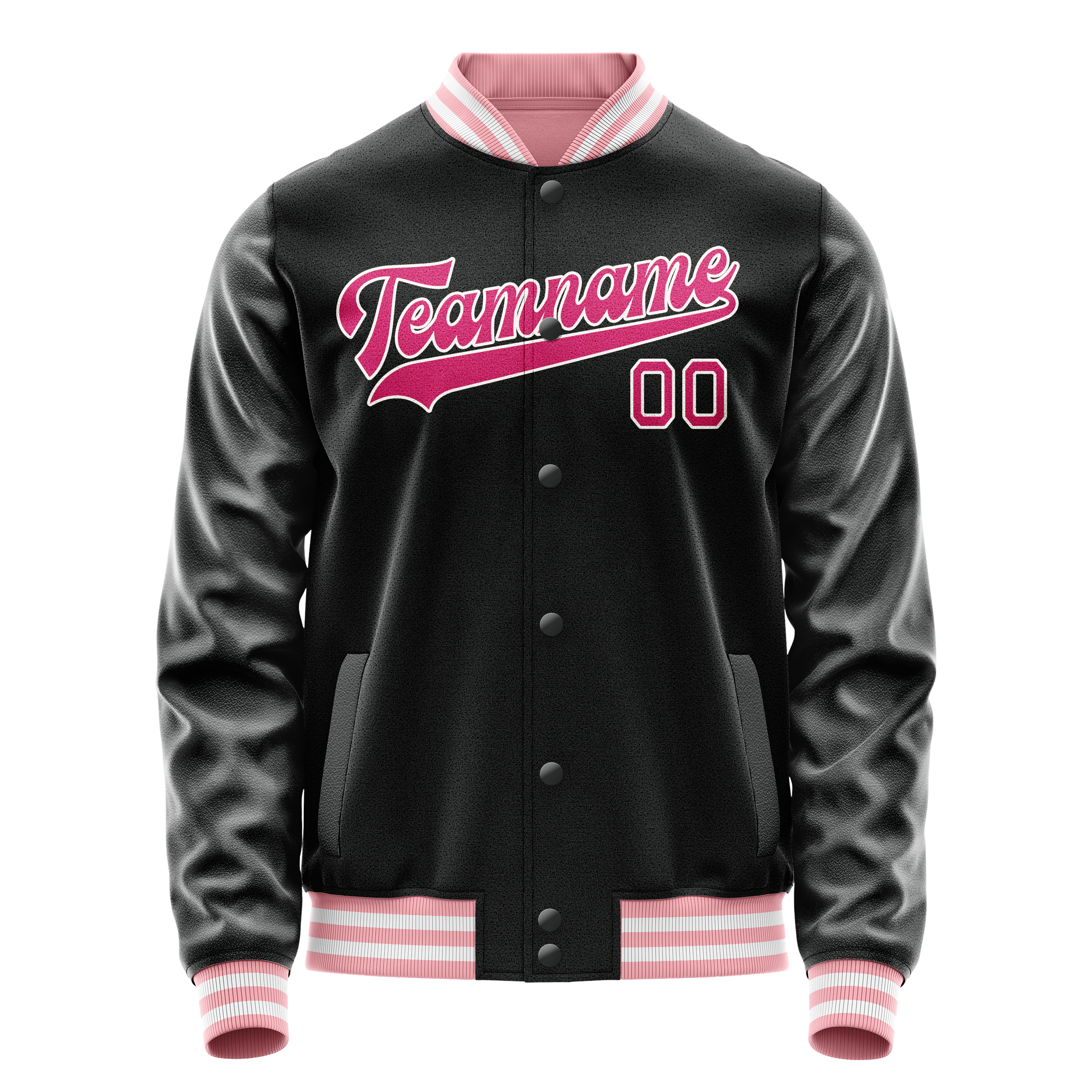 Personalized Black & Pink Solid Color Varsity Letterman Jacket