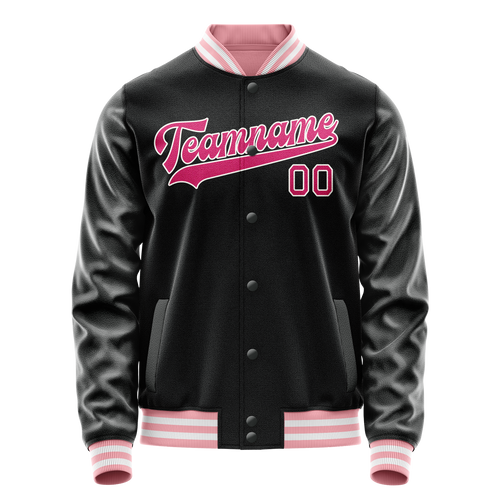 Personalized Black & Pink Solid Color Varsity Letterman Jacket