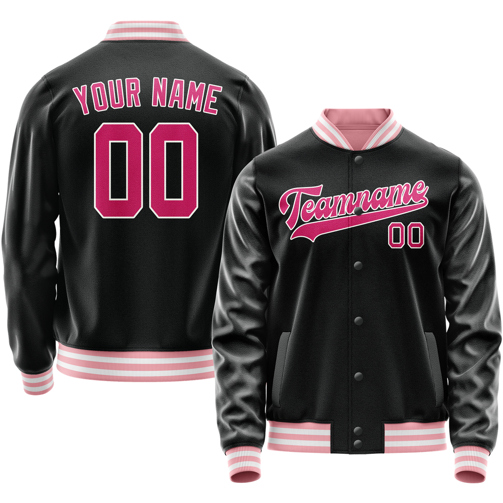 Personalized Black & Pink Solid Color Varsity Letterman Jacket