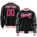 Personalized Black & Pink Solid Color Varsity Letterman Jacket