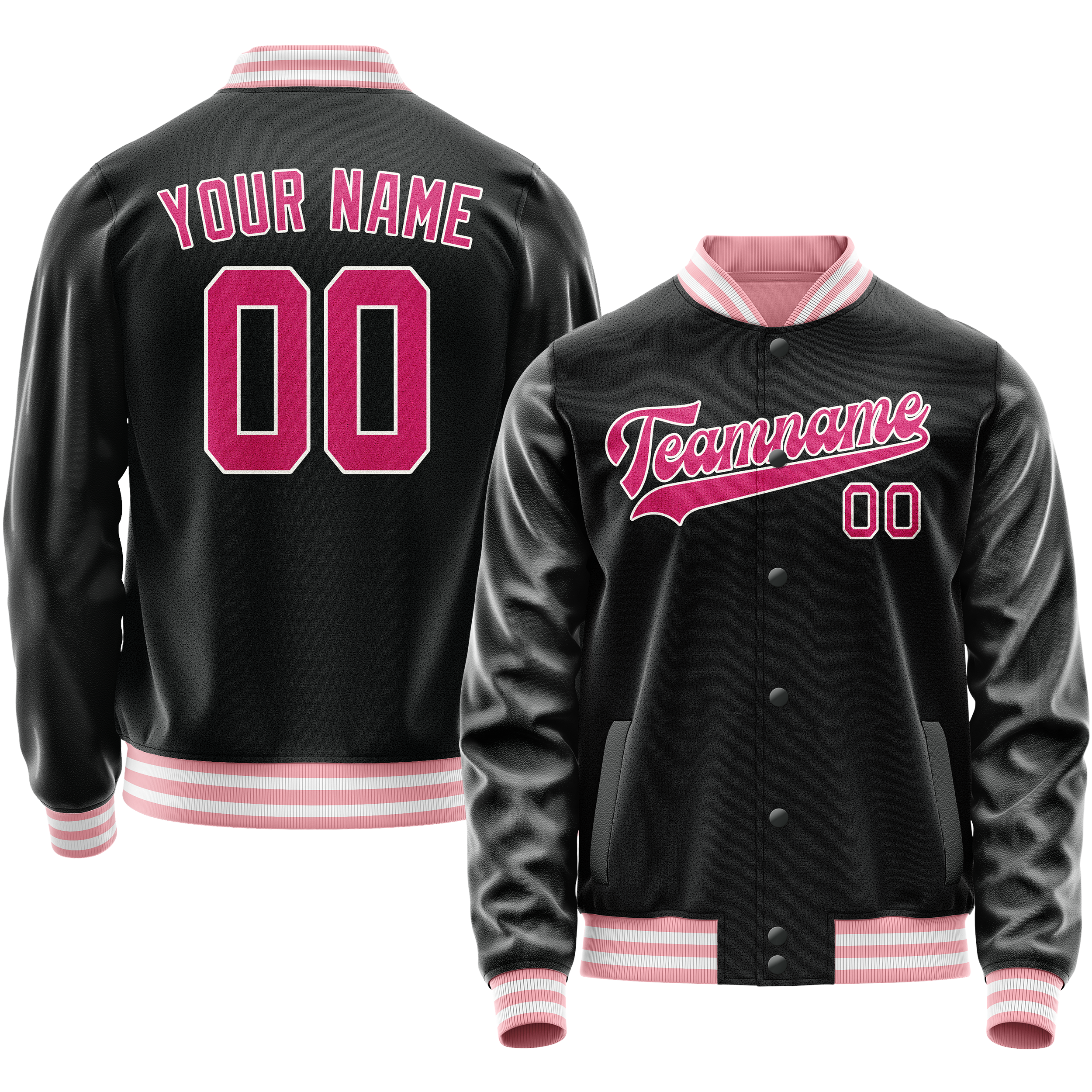 Personalized Black & Pink Solid Color Varsity Letterman Jacket
