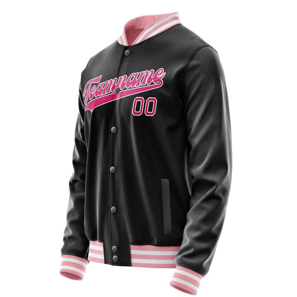 Personalized Black & Pink Solid Color Varsity Letterman Jacket