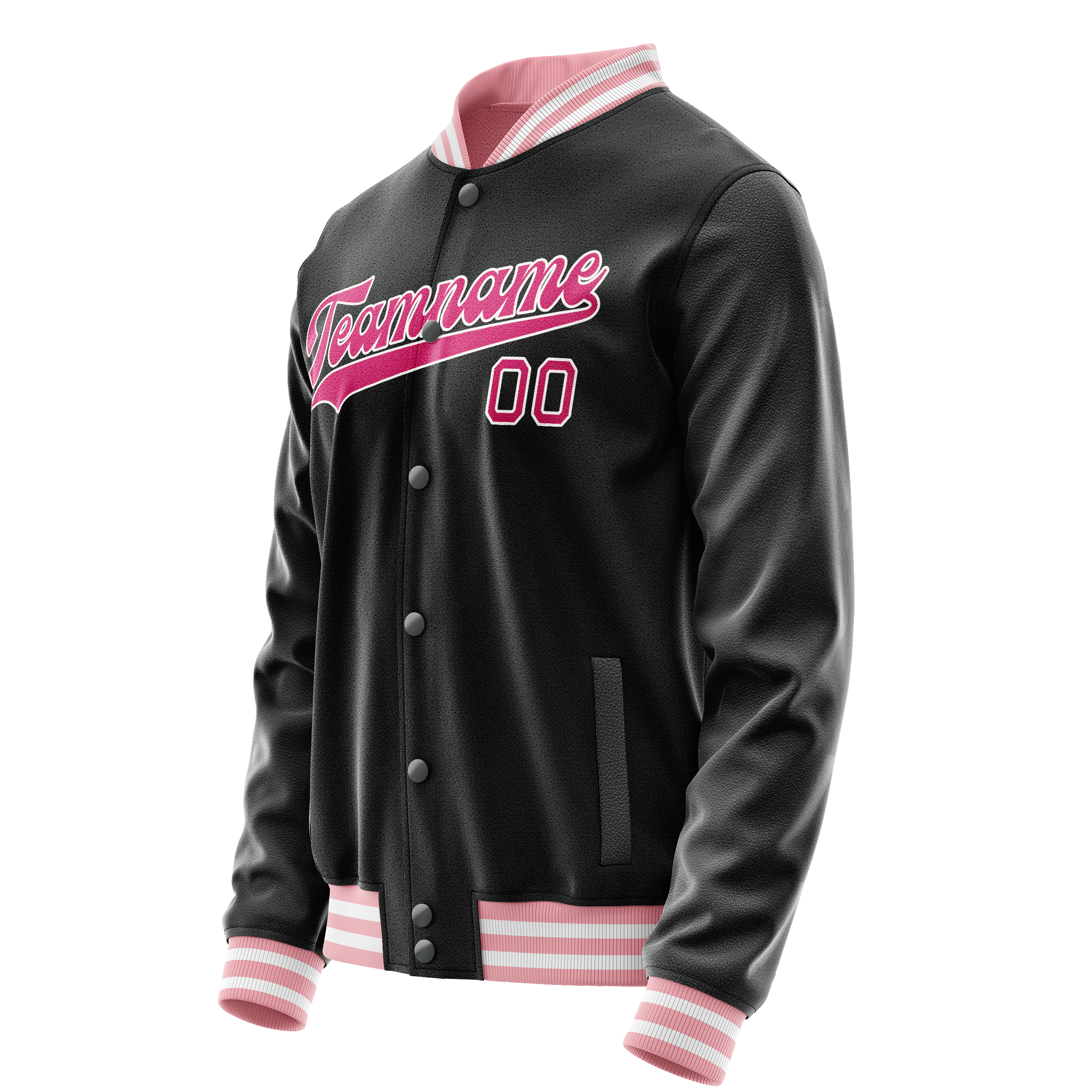 Personalized Black & Pink Solid Color Varsity Letterman Jacket