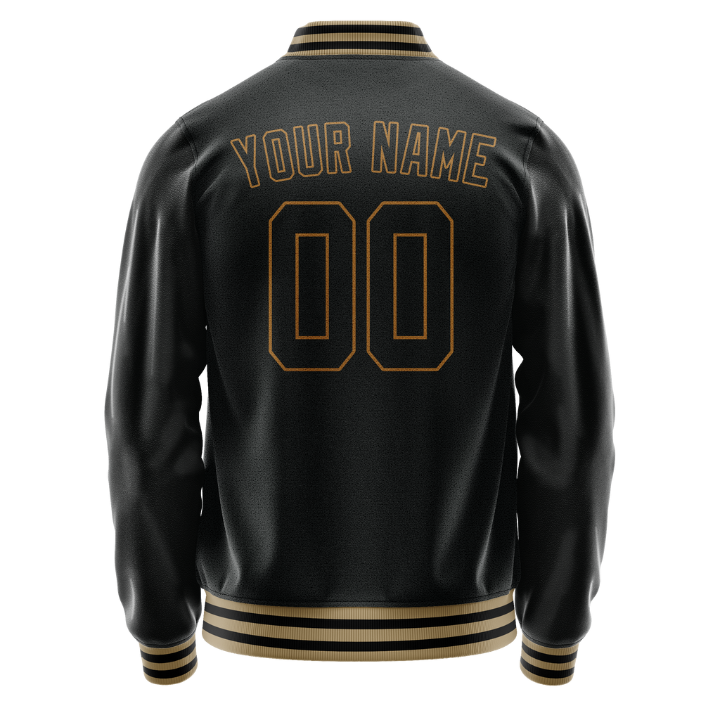 Personalized Black & Old-Gold Solid Color Varsity Letterman Jacket