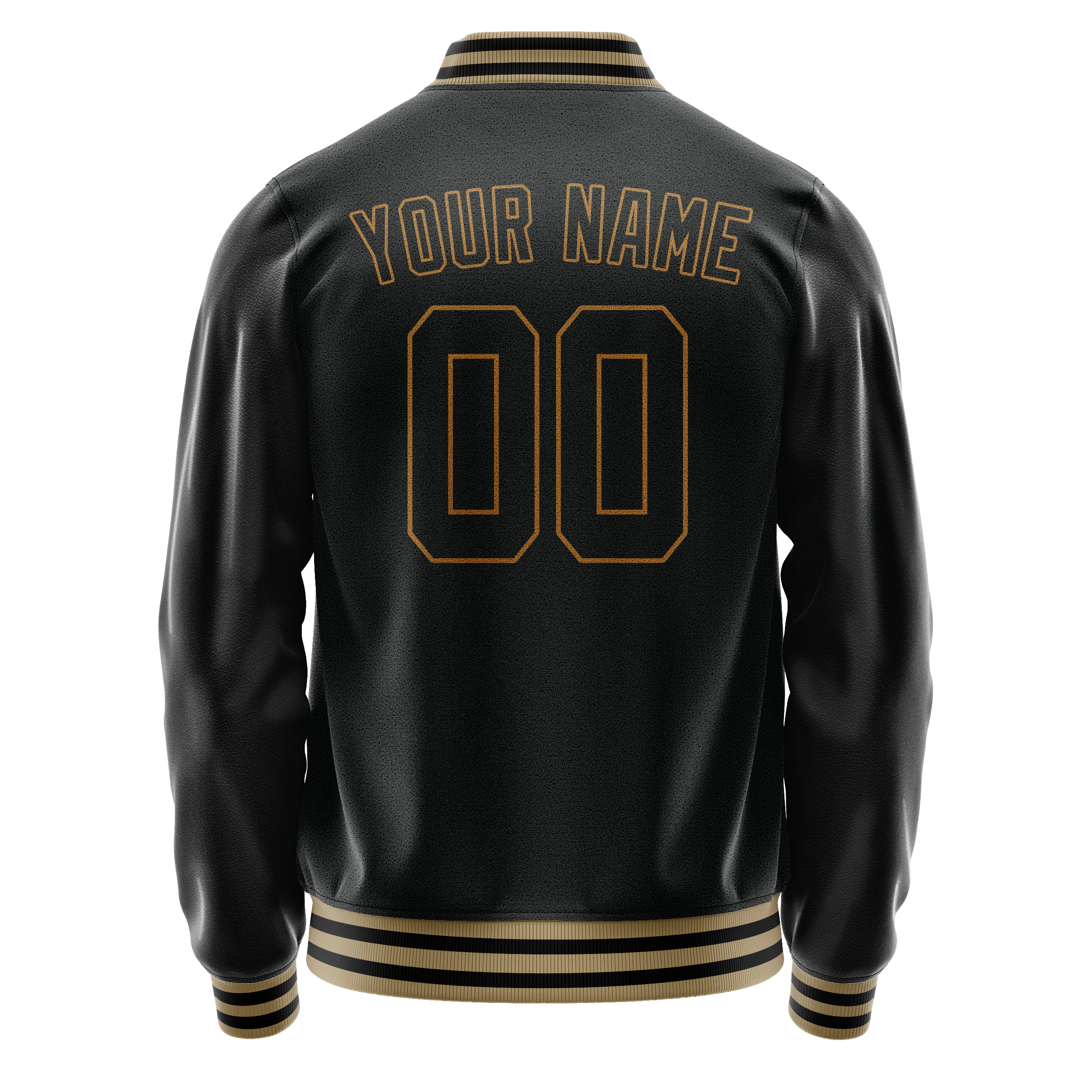 Personalized Black & Old-Gold Solid Color Varsity Letterman Jacket