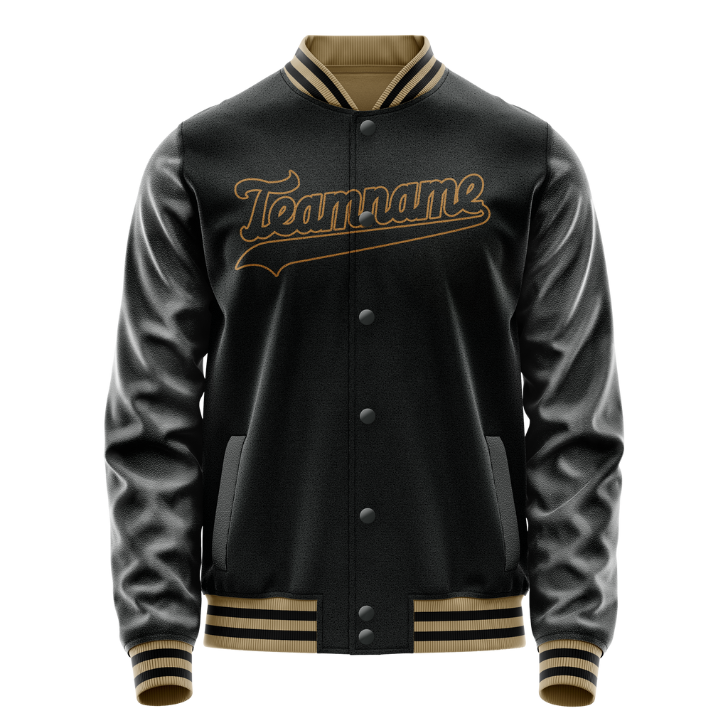 Personalized Black & Old-Gold Solid Color Varsity Letterman Jacket