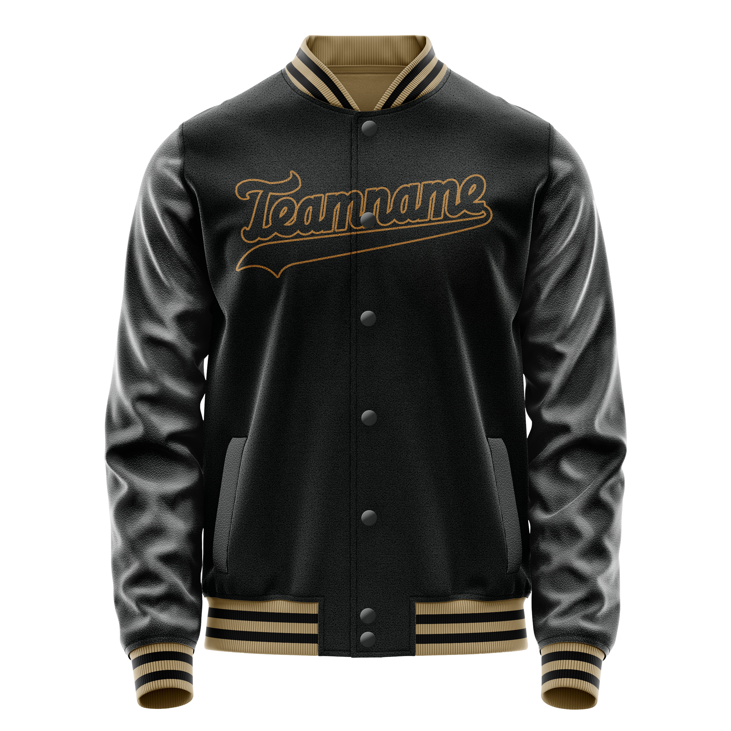 Personalized Black & Old-Gold Solid Color Varsity Letterman Jacket