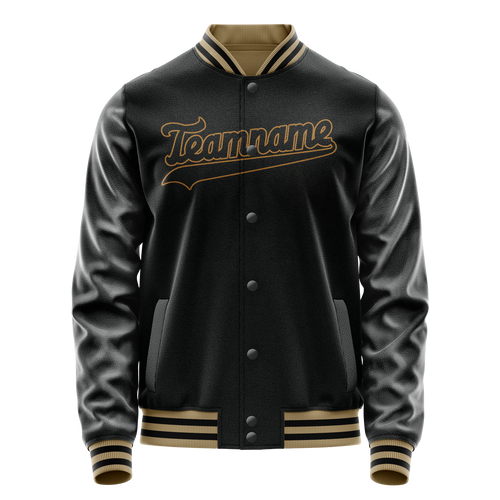 Personalized Black & Old-Gold Solid Color Varsity Letterman Jacket